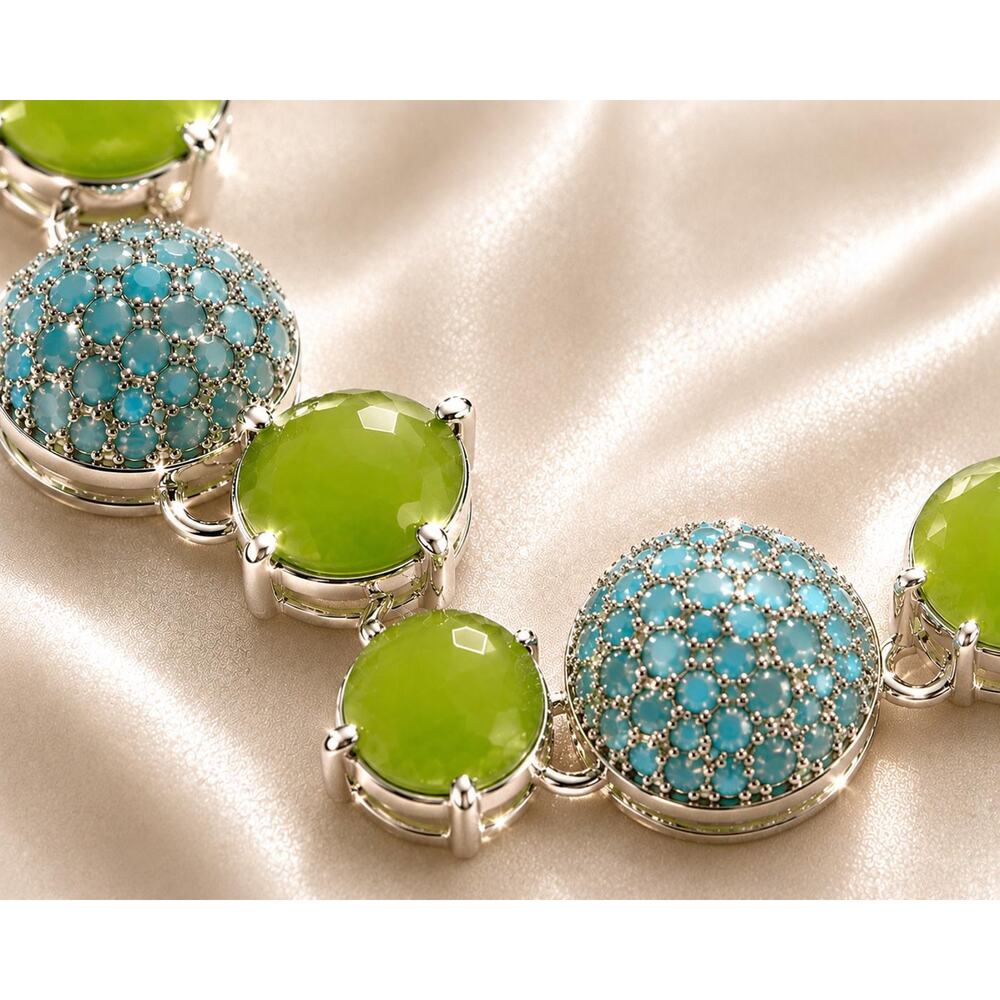Liz Claiborne Blue Green Statement Necklace 
Silver Tone Bubble Disc Necklace - Picture 4 of 11
